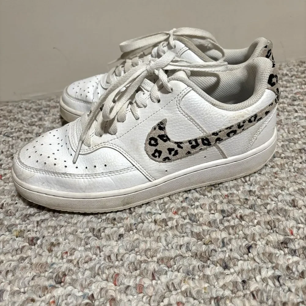 Nike Court Vision Low 11 Sneakers White Desert Sand Leopard Print- Size 7.5